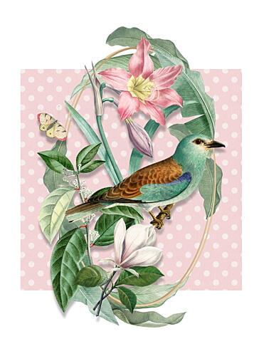 Pink Botanical Bird Art Print