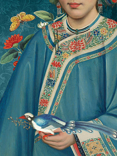 Chinese Woman with Magpie Art Print
