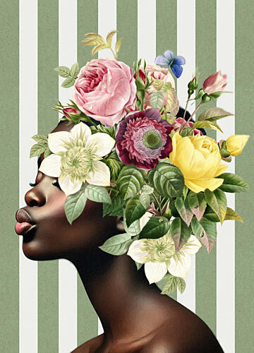Floral Woman Kiss Art Print