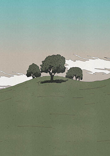 Minimalist Hillside Trees Art Print