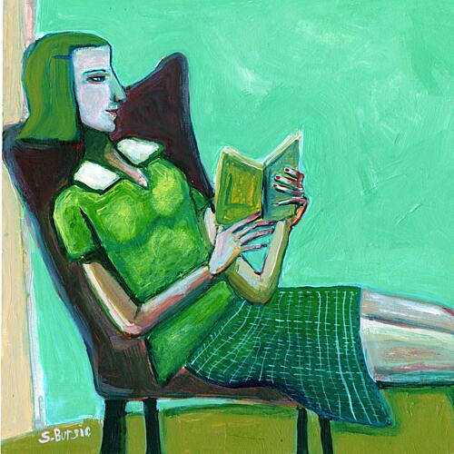 Green Dress Reading Art Print