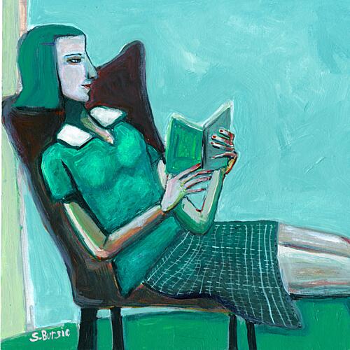 Green Woman Reading Art Print