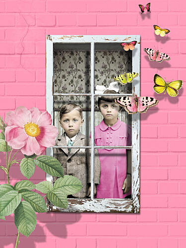 Children and Pink Butterflies Art Print