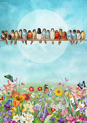 Cheerful Birds and Blooms Art Print