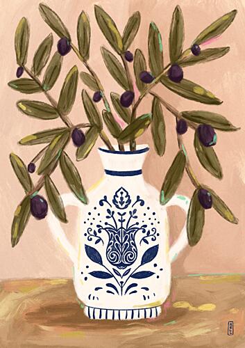 Olive Branches in a Pot Painting Art Print