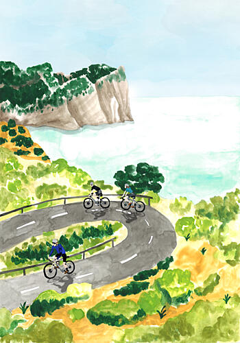 Coastal Cycling Adventure Art Print