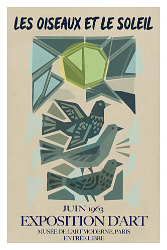 Midcentury Birds and Sun Art Print