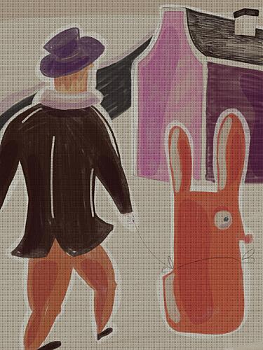 Man Walking Whimsical Rabbit Art Print by Ellis Illustrations