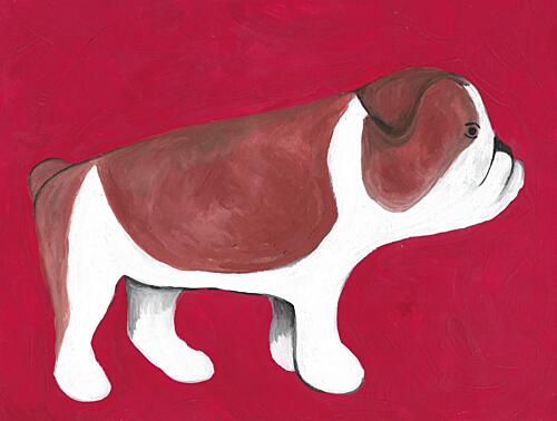 Bulldog on Red Art Print by Lerin Freyou