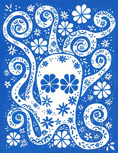 Whimsical Blue Octopus Art Print by Lerin Freyou