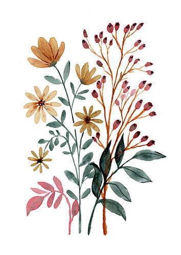 Watercolor Autumn Blooms Art Print