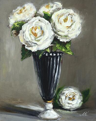 Elegant White Roses Vase Art Print