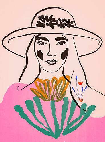 Floral Hat Woman Art Print