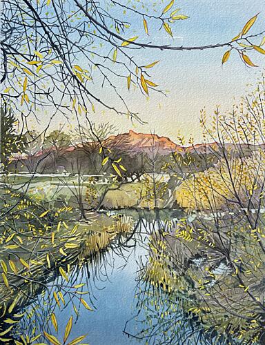Golden River Reflections Gold Print