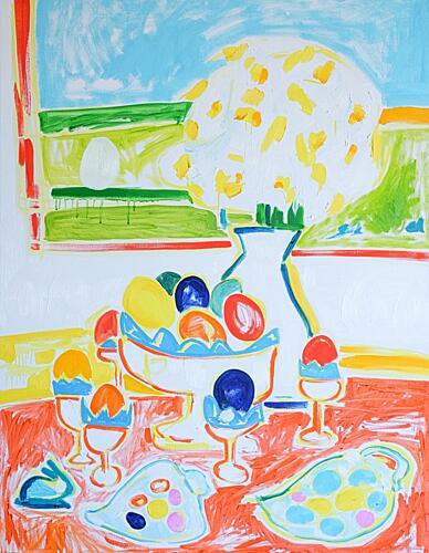 Colorful Easter Table Art Print by Tamara Jare