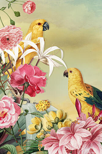 Tropical Parrots and Flowers Art Print