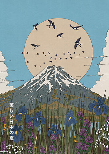 Mount Fuji Summer Swallows Art Print