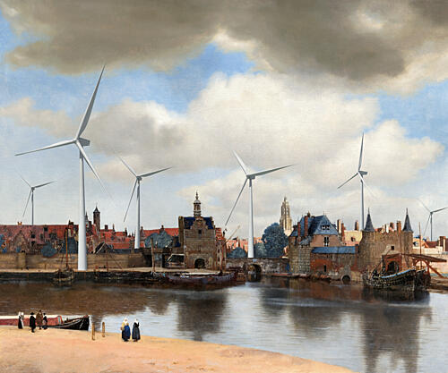 Historic City Wind Turbines Gold Print