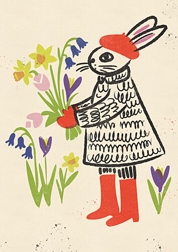 Spring Bunny in Red Boots Art Print