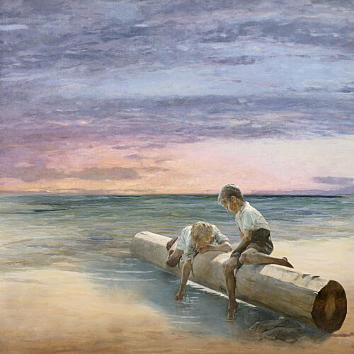 Twilight Boys on Log Art Print
