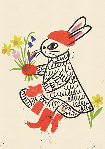 Spring Bunny with Flowers Art Print