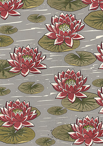 Red Water Lily Pond Art Print