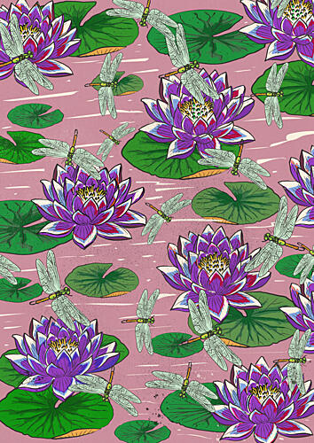 Dragonflies over Water Lilies Art Print