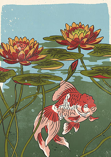 Goldfish Lily Pond Gold Print