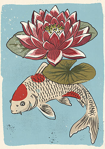 Peaceful Koi and Lotus Art Print
