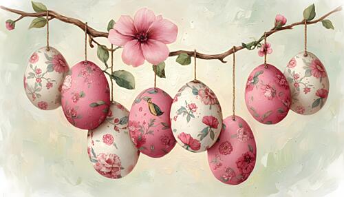 Pink Floral Easter Eggs Art Print