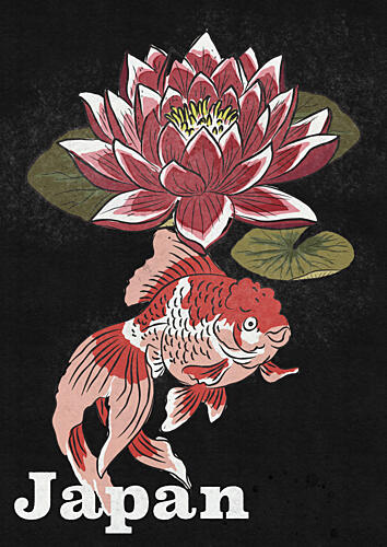 Japanese Goldfish Lotus Gold Print