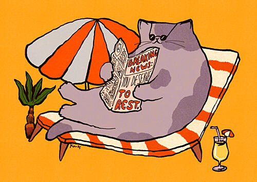 Relaxing Beach Cat Tropical Print