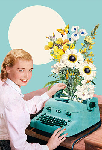 Whimsical Flower Typewriter Art Print