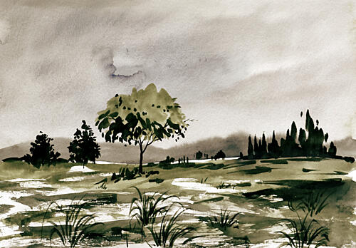 Watercolor Field Landscape Art Print