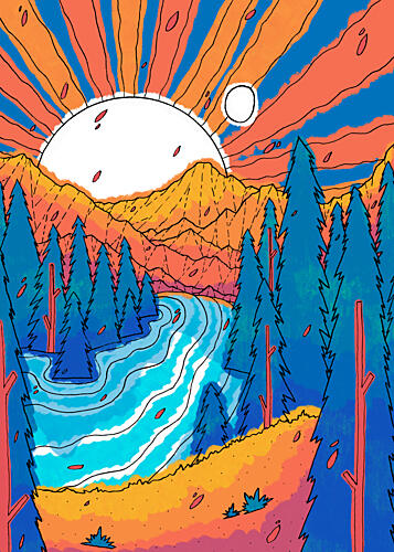 Vibrant Mountain River View Art Print
