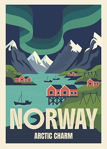 Norway Fjord Northern Lights Art Print