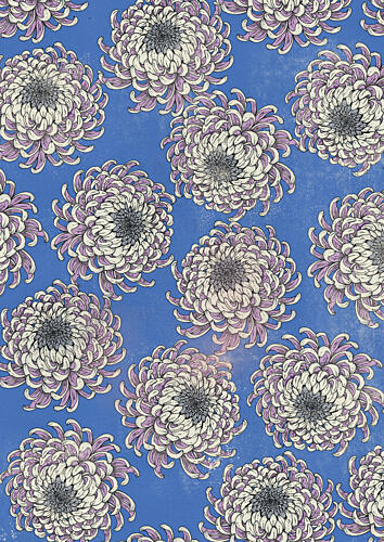 Blue Chrysanthemum Pattern Art Print