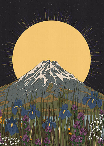 Mount Fuji Golden Sun Gold Print