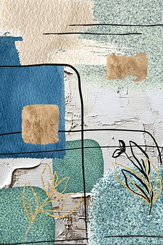 Teal Gold Organic Forms Gold Print