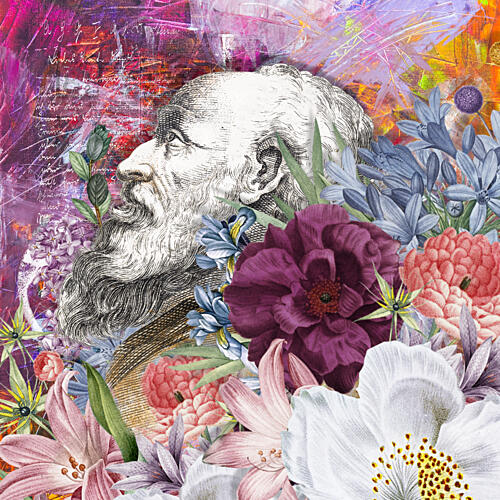 Bearded Man Floral Abstract Art Print