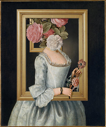 Surreal Framed Floral Lady Gold Print