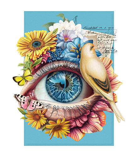Whimsical Eye Floral Bird Art Print