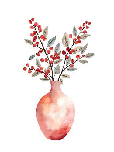 Red Berries Pink Vase Art Print