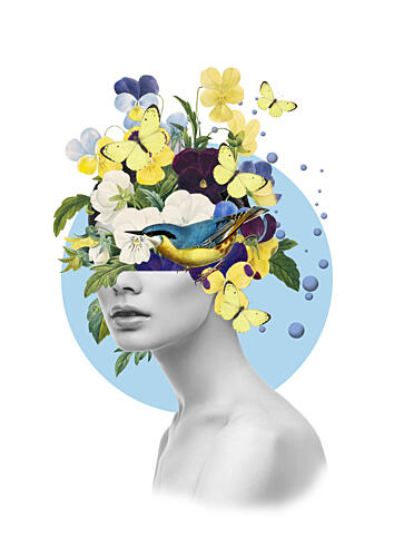 Surreal Floral Head Art Print