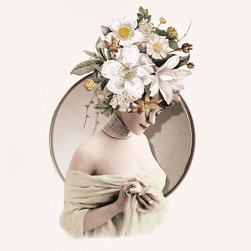 Elegant Woman Floral Reflection Art Print