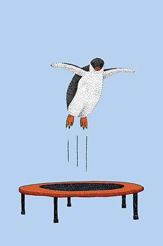 Happy Penguin Jump Art Print by Martina Scott