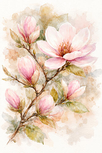 Pink Magnolia Blooms Art Print