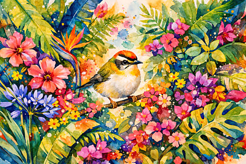 Vibrant Tropical Bird Garden Art Print