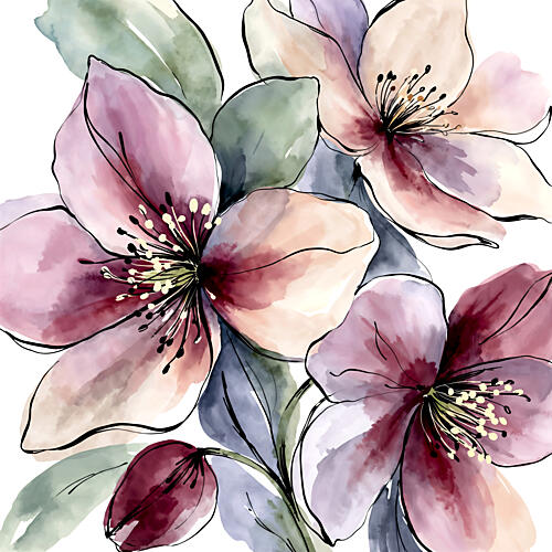 Pink Watercolor Blossoms Art Print