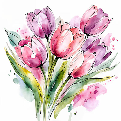 Watercolor Tulip Bouquet Art Print